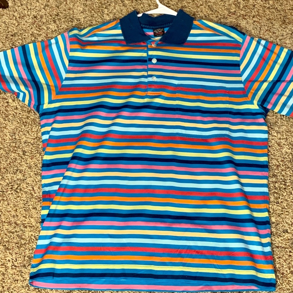 Paul and Shark, men’s multicolor horizontal stripe polo shirt, large, Made Italy